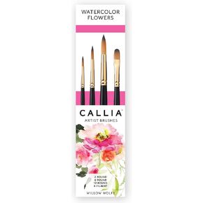 Callia Watercolor Flowers Artist Paint Brush Set by Willow Wolfe, Synthetic Paint Brush Set for Watercolor, Acrylic and Oil, Series 1200, 4 Piece Professional Set #900