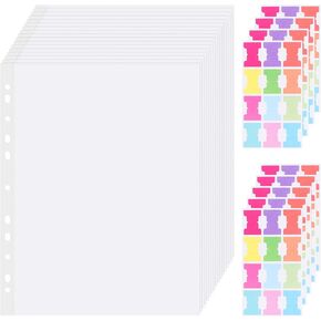 100 Pcs Sheet Protectors 12in*9in Clear Binder Sleeves with 9 Sheets Color Tabs for 2/3/4 Ring Binder(11 Hole) in Kuwait