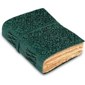 LEATHER VILLAGE Leather Bound Floral Embossed Journal for Women Men - 200 Pages, 8"X6"(A5), Turquoise - Book of Shadows, Vintage Watercolor Paper, Notebook for Writing, Drawing, Sketchbook