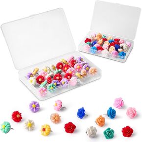 60 Pcs Flower Push Pins Thumb Tacks for Wall Colorful Cute Push Pins for Bulletin Board Photo Wall Whiteboard Cork Board Map Home or Office