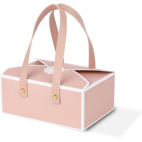 Hammont Gift Boxes for Women - Luxury Gift Box with Faux Leather Handle - 4 Pack of Gift Boxes for Presents – Decorative Bridesmaid Box for Jewelry, Chocolate & Mothers Day – 5"x7"x3" (Pink)