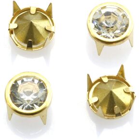 Pro Bamboo Kitchen 60pcs Diamond Rivets 4 Prong Gold Metal Base DIY Nailhead Studs Leathercraft Rivet for Clothes Belt Bag Shoes Jewelry Decorations 10mm