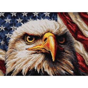 Latch Hook Rug Kits for Adults and Starter Eagle America Flag DIY Segment Yarn Latch Hook Rug Sofa Seat Cushion Crocheting Kits with Preprinted Pattern Canvas Crochet Yarn Kits 52X38CM