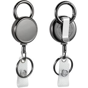 2 Pack Heavy Duty Badge Reel, All Metal Retractable Badge Holder with Carabiner Belt Clip Key Ring for Name Card Keychain [22" Steel Wire Cord]