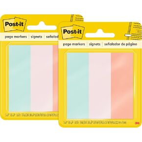 Post-it Page Markers, 1 in x 3 in, Ideal for Temporary Marking and Noting in Books, Assorted Colors, 100 Sheets/Pad, 3 Pads/Pack (5487)