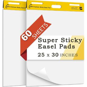 COIDEA Sticky Easel Pad, 25 in x 30 in, Large Sticky Notes for Wall, Super Sticky Easel Paper, Self Stick Flip Chart Paper for Teachers and Office, White, 30 Sheets/Pad, 2 Pad Total