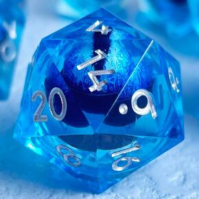Dragon Eye Liquid Core DND Dice Set Resin Sharp Edged Dice Handmade D&D Dice for Role Playing Dungeons and Dragons Game (Styles 1 Blue)