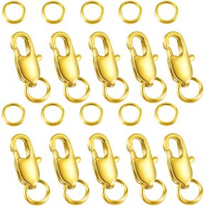 Lobster Clasp Bead Open Jump Ring,Bracelet Extender Double Lobster Clasp,Lobster Claw Clasp Gold Filled with Closed Jump Rings for Necklaces Bracelet (5gold/Double Clasp(0.47in/12mm))