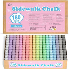 feela 180 Pack Sidewalk Chalk, Sidewalk Chalk Set For Kids Jumbo Chalk Bulk, Great for Kids Family, Paint on Sidewalk Wall School Driveway Blackboard Street Playground, 18 Colors