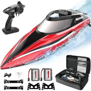 ALPHAREV RC Boats for Adults & Kids - R308 32+ KPH Fast Remote Control Boat for Pool & Lake with Portable Suitcase, Self-Righting, One Key Demo, 2.4Ghz Racing Boat, Water Toys, Birthday Gifts for Boys