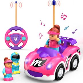 Remote Control Car for Toddlers 1-3, RC Race Car Toys for 3 Year Old Girl, Radio Controlled Car with Lights & Music Toys for Ages 2-4 Girls, Birthday Gift for Toddlers Baby Girls (Pink)