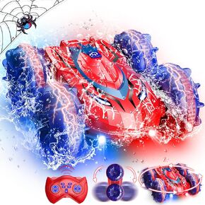 Spider Amphibious Remote Control Car Boat,2.4GHz Waterproof RC Stunt Car with LED Lights 360°Rotation All Terrain Water Beach Pool Toys for Kids RC Car Toys for 3 4 5 6 7 8-12 Years Old Boys Girls