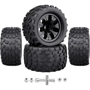 عجلات وإطارات سداسية 12 مم من HobbyPark لشاحنات بمقياس 1/10 متوافقة مع Traxxas Rustler Stampede Hoss 2wd 4x4 Vxl بدون فرشاة Redcat Volcano Pro (حواف سوداء ملتصقة مسبقًا) in Kuwait