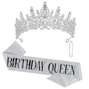 Semato Birthday Crowns and Birthday Queen Sash Glitter Kit for Women and Girls Birthday Decorations Crown Sash Happy Birthday Girl Tiara Princess Birthday Party Supplies and Favors (Rose gold)