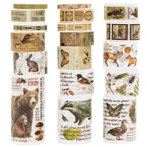 18 Rolls Vintage Washi Tape Pack Retro Arts Adhesive Tapes Wide Monologue Decorative Masking Tape Sets for Craft, Kids, Scrapbook, DIY, Gift Wrapping (Past Events)