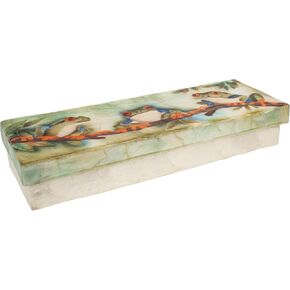 Cottage Garden Hand Painted Iridescent Capiz Shell Rectangular 8 x 5.5 inch Decorative Trinket Jewelry Ring Dish Table Top Desk Organizer Tray, Blue Beach & Flip Flops