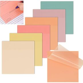 EOOUT Clear Sticky Notes, 3x3 Inch Transparent Self-Sticky Notes, 6 Vintage Colors Translucent Adhesive Sticky Notes for Bible Journaling Study Office School Supplies 300 Sheets