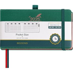 BEZEND Weekly Planner 2025 with Vertical Week to View, Pocket Size, Year and Monthly Planner with Pocket, Bookmarks and Pen Loop, 6-1/2"x 3-3/4" -Black