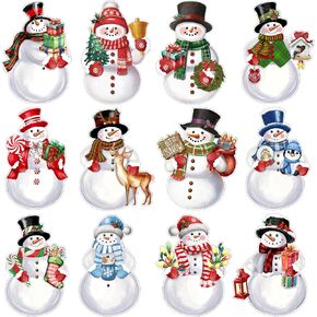 48 Pcs Christmas Snowmen Cutouts Winter Bulletin Board Decorations Christmas Holiday Cut-Outs Cardboard Stickers with Glue Dots for Classroom School Home Decoration Supplies