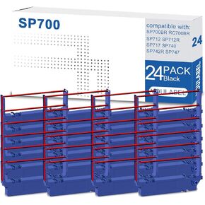 24 Pack SP700 Compatible Ink Ribbon Black and Red Replacement for Star SP-700 SP700 RC700 SP700BR RC700BR SP712 SP712R SP717 SP742R SP747 SP740 Printer Ribbon (Black/Red 24-Pack)