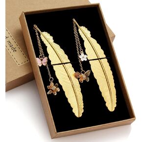 2 Pieces Gold Feather Bookmark, SoyKay Metal Bookmarks for Women Readers (Gift Box 3D Flower & Butterfly) in Kuwait