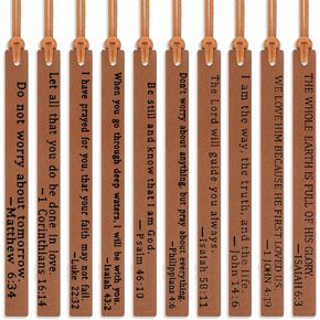 10Pcs Bible Bookmarks Christian Vintage Leather Bookmark Handmade Page Markers Inspirational Scripture Book Marks for Men Women Reading Bookworm Book Lovers Teachers Readers Church (Colorful)