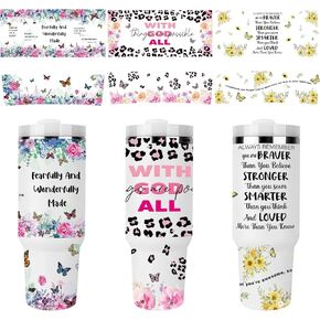 UV DTF Cup Wrap - 3 Set Highland Cow UV DTF Cup Wrap for 40 oz Tumbler Sunflower Butterfly Uvdtf Cup Wraps Flower Personalized Waterproof UV DTF Wrap Stickers for Glass Cups Wood Crafts