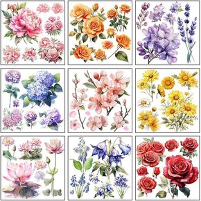 Cysincos Rub on Transfer for Crafts and Furniture,Iron on Transfers Stickers for Wood DIY Craft Supplies (Flowers-9 pcs)