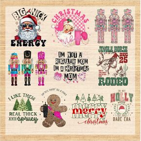 Christmas DTF Transfers, Set of 10 Direct to Film Adult Size Transfers, Christmas Gang Sheet Ready to Press, DIY T Shirt Transfers, Cute and Trendy Holiday DTF Transfers