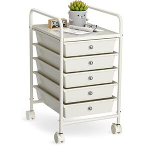 5 Tier Rolling Cart with 5 Drawers, Multipurpose Rolling Storage Cart with Drawers and Universal Casters Easy Movement Plastic Art Cart Organizer on Wheels for Classroom, Bedroom, Office, Bathroom