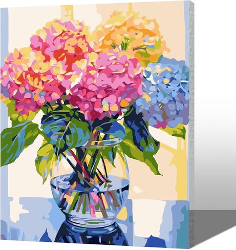 MAXBYE Hydrangea Framed Paint by Number for Adults Beginners, Pink Flower Paint by Numbers Kits on Canvas Crafts for Adults with Frame, DIY Oil Painting for Home Wall Art Decor 12X16inch in Saudi Arabia