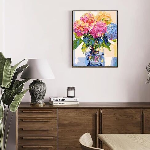 MAXBYE Hydrangea Framed Paint by Number for Adults Beginners, Pink Flower Paint by Numbers Kits on Canvas Crafts for Adults with Frame, DIY Oil Painting for Home Wall Art Decor 12X16inch in Saudi Arabia
