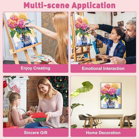 MAXBYE Hydrangea Framed Paint by Number for Adults Beginners, Pink Flower Paint by Numbers Kits on Canvas Crafts for Adults with Frame, DIY Oil Painting for Home Wall Art Decor 12X16inch in Saudi Arabia