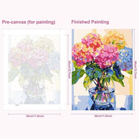 MAXBYE Hydrangea Framed Paint by Number for Adults Beginners, Pink Flower Paint by Numbers Kits on Canvas Crafts for Adults with Frame, DIY Oil Painting for Home Wall Art Decor 12X16inch in Saudi Arabia