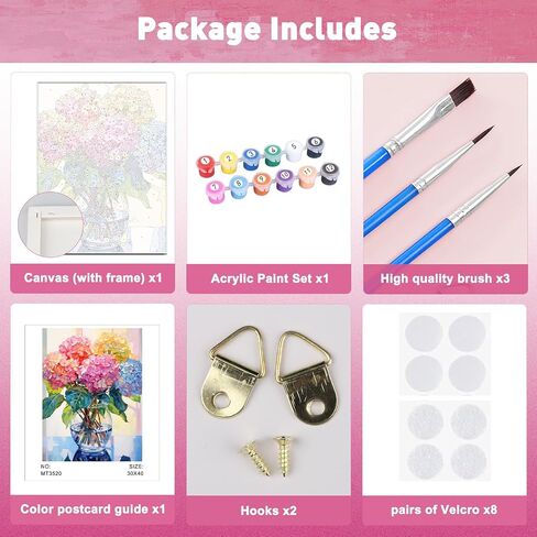 MAXBYE Hydrangea Framed Paint by Number for Adults Beginners, Pink Flower Paint by Numbers Kits on Canvas Crafts for Adults with Frame, DIY Oil Painting for Home Wall Art Decor 12X16inch in Saudi Arabia