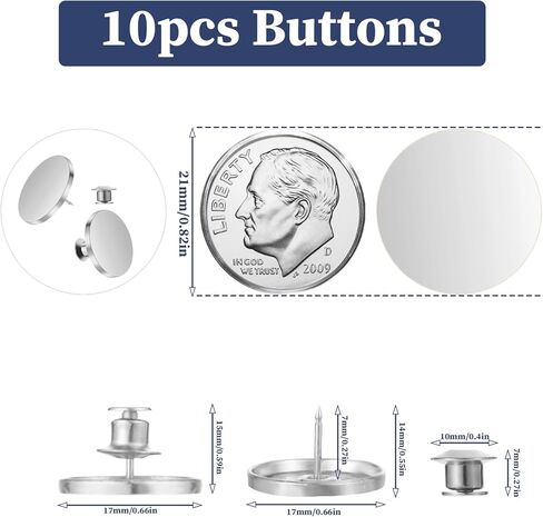 10Pcs Metal Flat Button, 21.5mm Round Shaped No Sew Buttons Golden Metal Flat Buttons for Blazer, Suits, Jackets, Coat, Shirts and Jeans(Gold) in Saudi Arabia
