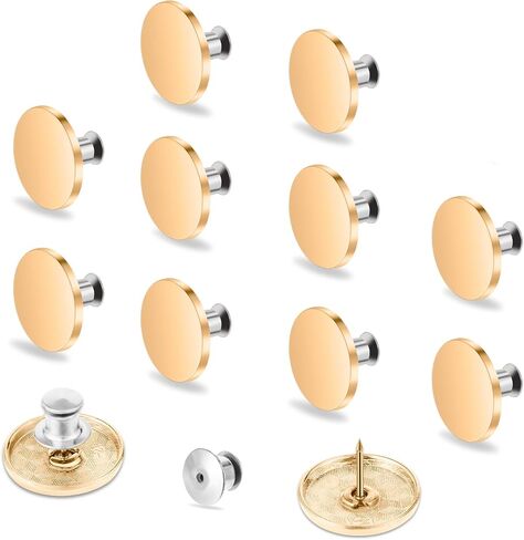 10Pcs Metal Flat Button, 21.5mm Round Shaped No Sew Buttons Golden Metal Flat Buttons for Blazer, Suits, Jackets, Coat, Shirts and Jeans(Gold) in Saudi Arabia