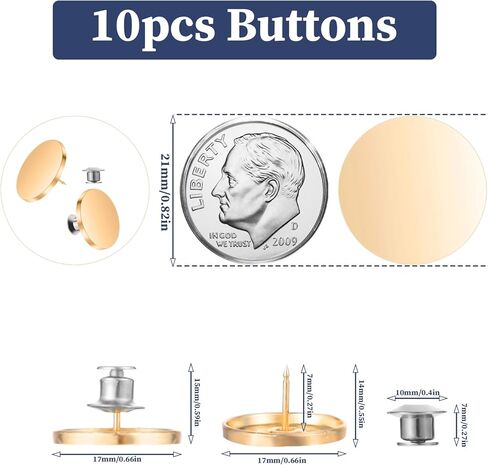 10Pcs Metal Flat Button, 21.5mm Round Shaped No Sew Buttons Golden Metal Flat Buttons for Blazer, Suits, Jackets, Coat, Shirts and Jeans(Gold) in Saudi Arabia