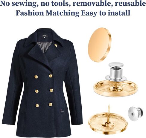 10Pcs Metal Flat Button, 21.5mm Round Shaped No Sew Buttons Golden Metal Flat Buttons for Blazer, Suits, Jackets, Coat, Shirts and Jeans(Gold) in Saudi Arabia