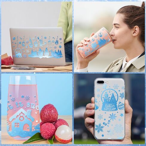 UV DTF Cup Wrap - 8 Sheets Winter UV DTF Cup Wraps for 16 oz Snowflake Snowman UV DTF Decals Blue Holiday Christmas Rub on Transfer Stickers for Glass Cups DIY Wood Crafts in Saudi Arabia