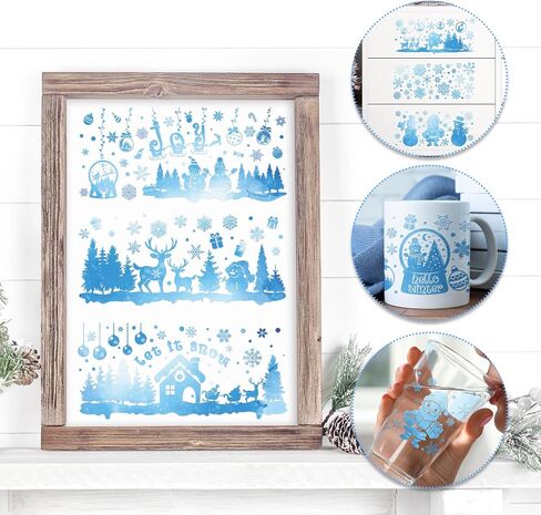UV DTF Cup Wrap - 8 Sheets Winter UV DTF Cup Wraps for 16 oz Snowflake Snowman UV DTF Decals Blue Holiday Christmas Rub on Transfer Stickers for Glass Cups DIY Wood Crafts in Saudi Arabia