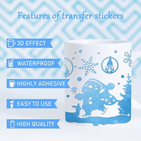 UV DTF Cup Wrap - 8 Sheets Winter UV DTF Cup Wraps for 16 oz Snowflake Snowman UV DTF Decals Blue Holiday Christmas Rub on Transfer Stickers for Glass Cups DIY Wood Crafts in Saudi Arabia