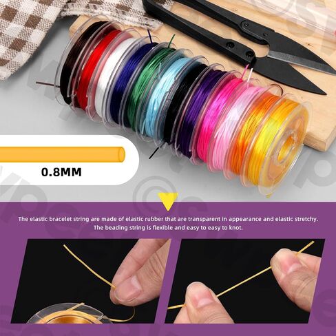 Swpeet 15Pcs 6 Rolls 0.4mm 0.5mm 0.6mm 0.7mm 0.8mm 1mm Colorful Elastic Stretch Thread and 125mm Beading Needles with U Scissor Assortment Kit, Beading String Clear Stretch Cord Thread for Jewelry in Saudi Arabia