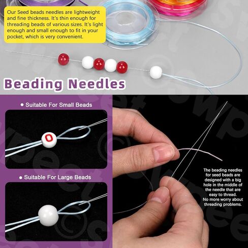 Swpeet 15Pcs 6 Rolls 0.4mm 0.5mm 0.6mm 0.7mm 0.8mm 1mm Colorful Elastic Stretch Thread and 125mm Beading Needles with U Scissor Assortment Kit, Beading String Clear Stretch Cord Thread for Jewelry in Saudi Arabia