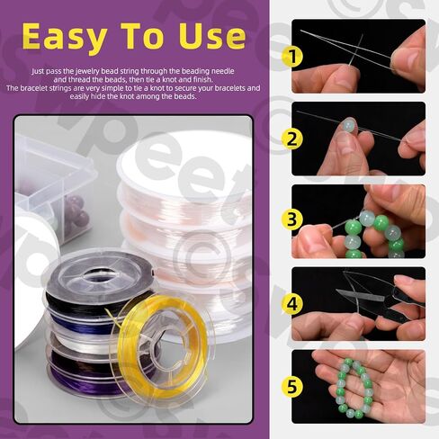 Swpeet 15Pcs 6 Rolls 0.4mm 0.5mm 0.6mm 0.7mm 0.8mm 1mm Colorful Elastic Stretch Thread and 125mm Beading Needles with U Scissor Assortment Kit, Beading String Clear Stretch Cord Thread for Jewelry in Saudi Arabia
