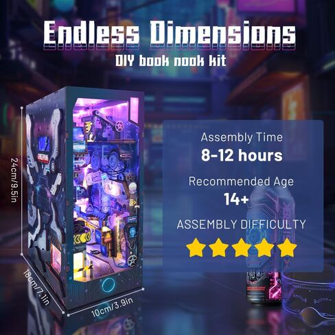 Cyberpunk Book Nook Kit with LED Light - 3D Wooden Puzzles Book Nook for Book Shelf Decor - DIY Dollhouse Kit - Excellent Create Your Own Cyberpunk World -Endless Dimensions(SQ-18) in Saudi Arabia