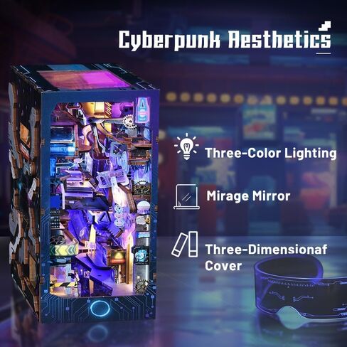 Cyberpunk Book Nook Kit with LED Light - 3D Wooden Puzzles Book Nook for Book Shelf Decor - DIY Dollhouse Kit - Excellent Create Your Own Cyberpunk World -Endless Dimensions(SQ-18) in Saudi Arabia