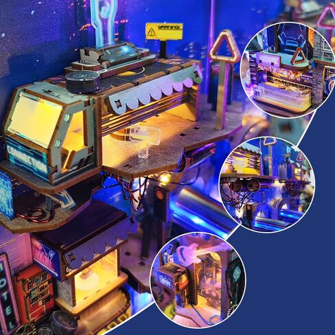 Cyberpunk Book Nook Kit with LED Light - 3D Wooden Puzzles Book Nook for Book Shelf Decor - DIY Dollhouse Kit - Excellent Create Your Own Cyberpunk World -Endless Dimensions(SQ-18) in Saudi Arabia