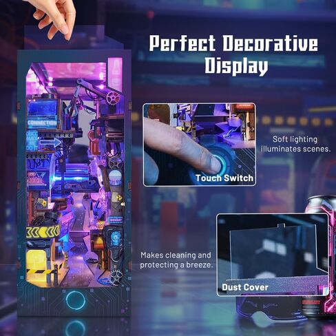 Cyberpunk Book Nook Kit with LED Light - 3D Wooden Puzzles Book Nook for Book Shelf Decor - DIY Dollhouse Kit - Excellent Create Your Own Cyberpunk World -Endless Dimensions(SQ-18) in Saudi Arabia