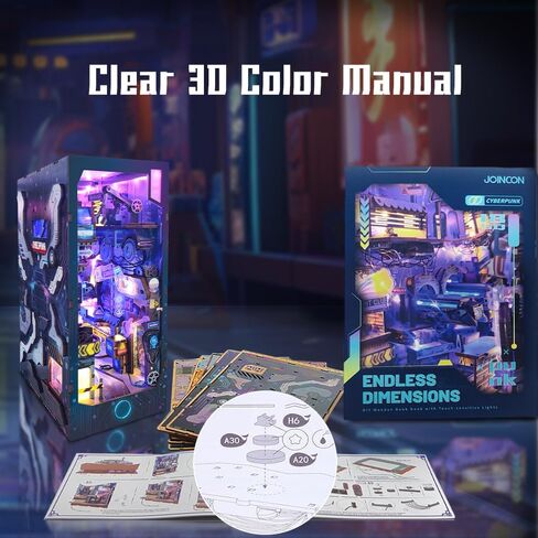 Cyberpunk Book Nook Kit with LED Light - 3D Wooden Puzzles Book Nook for Book Shelf Decor - DIY Dollhouse Kit - Excellent Create Your Own Cyberpunk World -Endless Dimensions(SQ-18) in Saudi Arabia